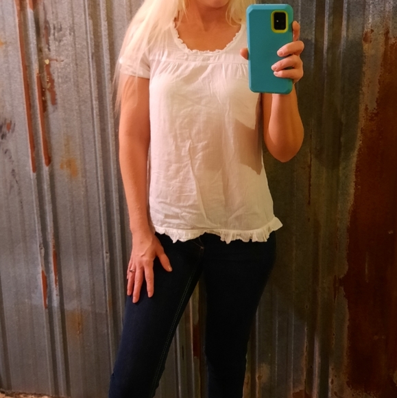 Babydoll Semi Sheer White Ruffled Neck Mossimo Company Blouse - Picture 1 of 7